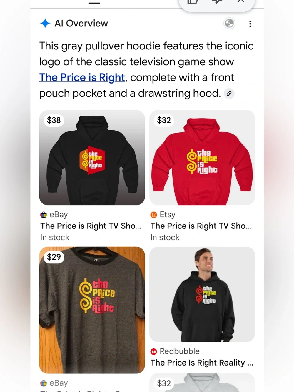 gray pullover hoodie game show prices right